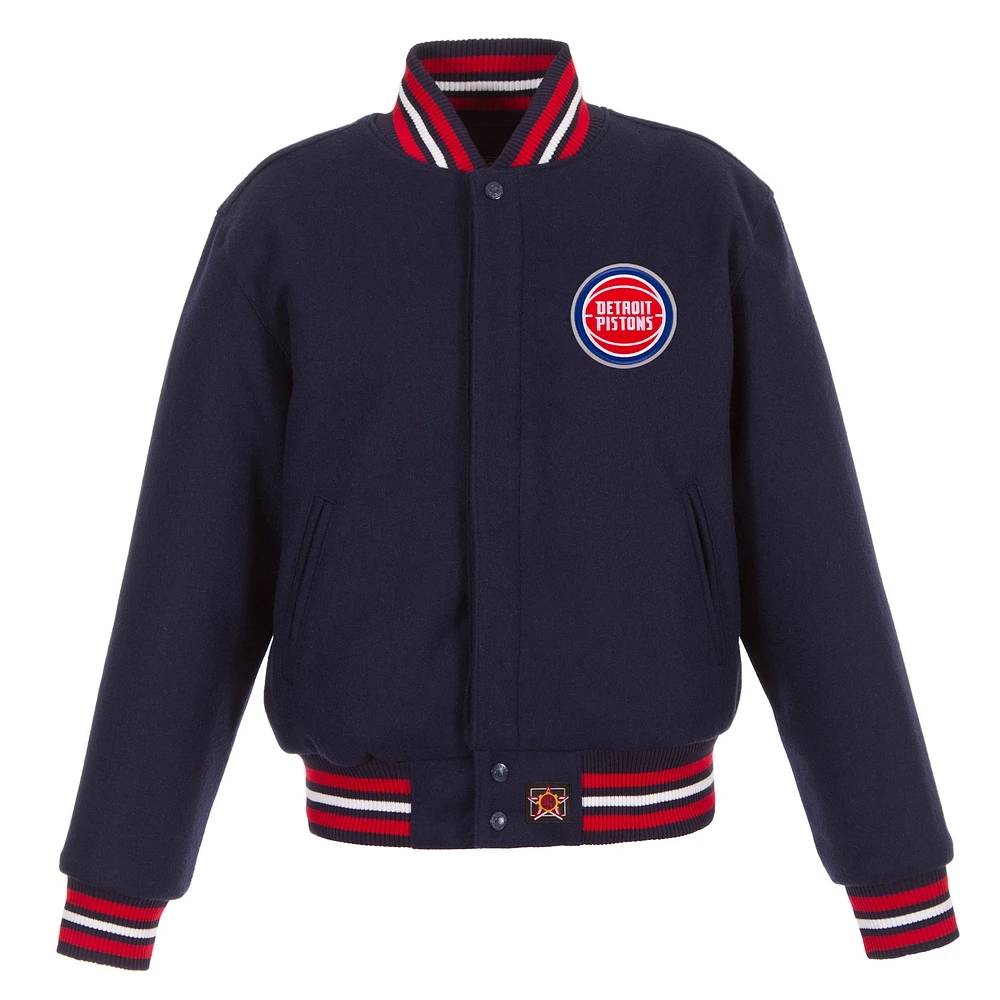 Women's JH Design Navy Detroit Pistons Embroidered Logo Wool Jacket