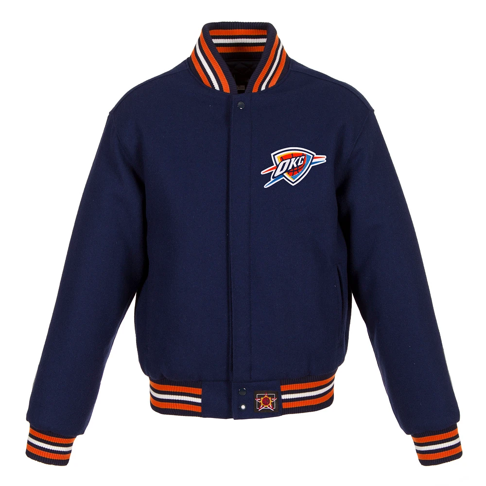 Women's JH Design Navy Oklahoma City Thunder Embroidered Logo Wool Jacket