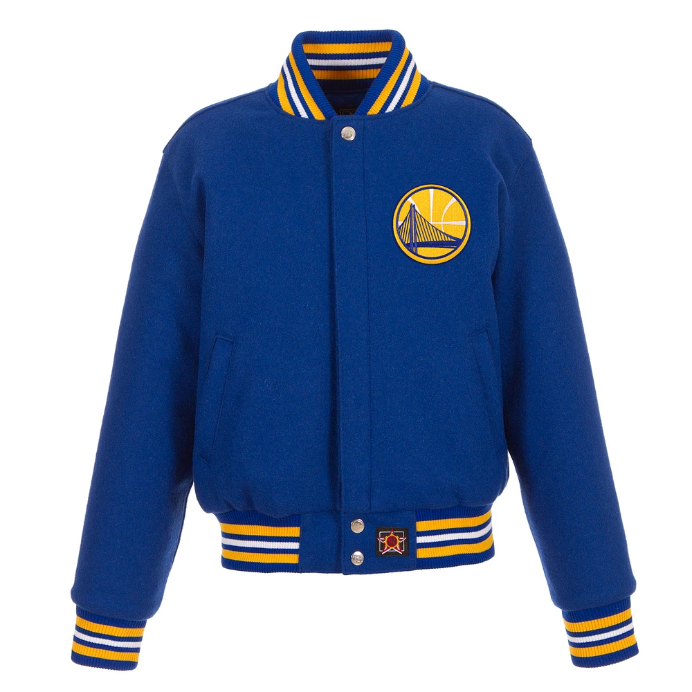 Women's JH Design Royal Golden State Warriors Embroidered Logo Wool Jacket
