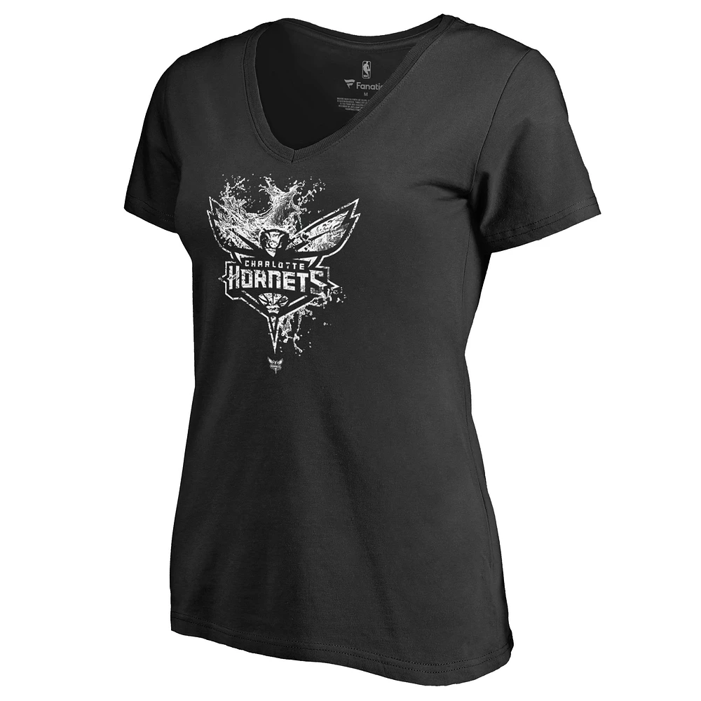 Women's Black Charlotte Hornets Splash V-Neck T-Shirt