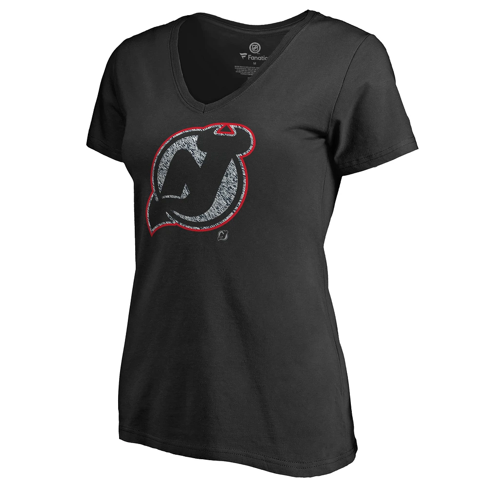 Women's Black New Jersey Devils Static Logo V-Neck T-Shirt