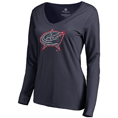 Women's Navy Columbus Blue Jackets Static Logo Long Sleeve V-Neck T-Shirt