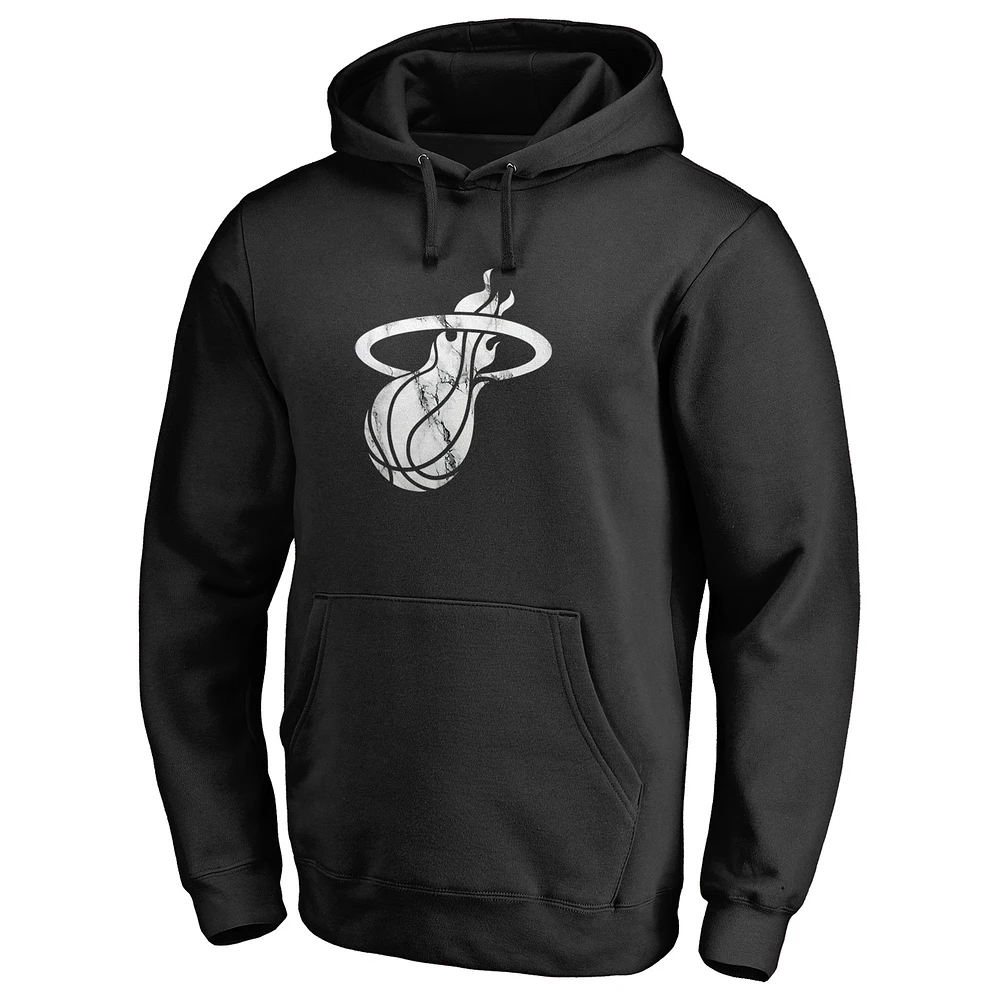 Men's Black Miami Heat Marble Logo Pullover Hoodie