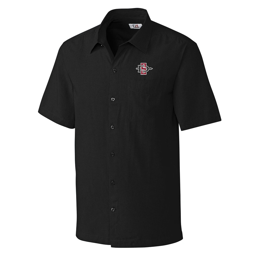 Men's Cutter & Buck Black San Diego State Aztecs Big & Tall Solana Check Camp Button-Up Shirt