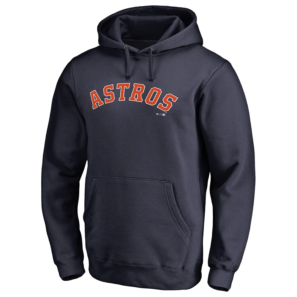 Men's Navy Houston Astros Official Wordmark Fitted Pullover Hoodie