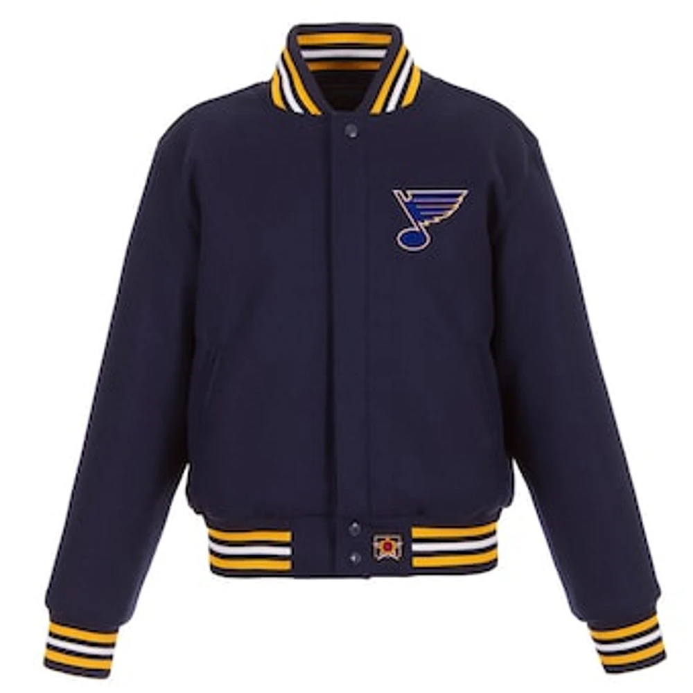 Women's JH Design Navy St. Louis Blues Domestic All-Wool Embroidered Full-Zip Jacket