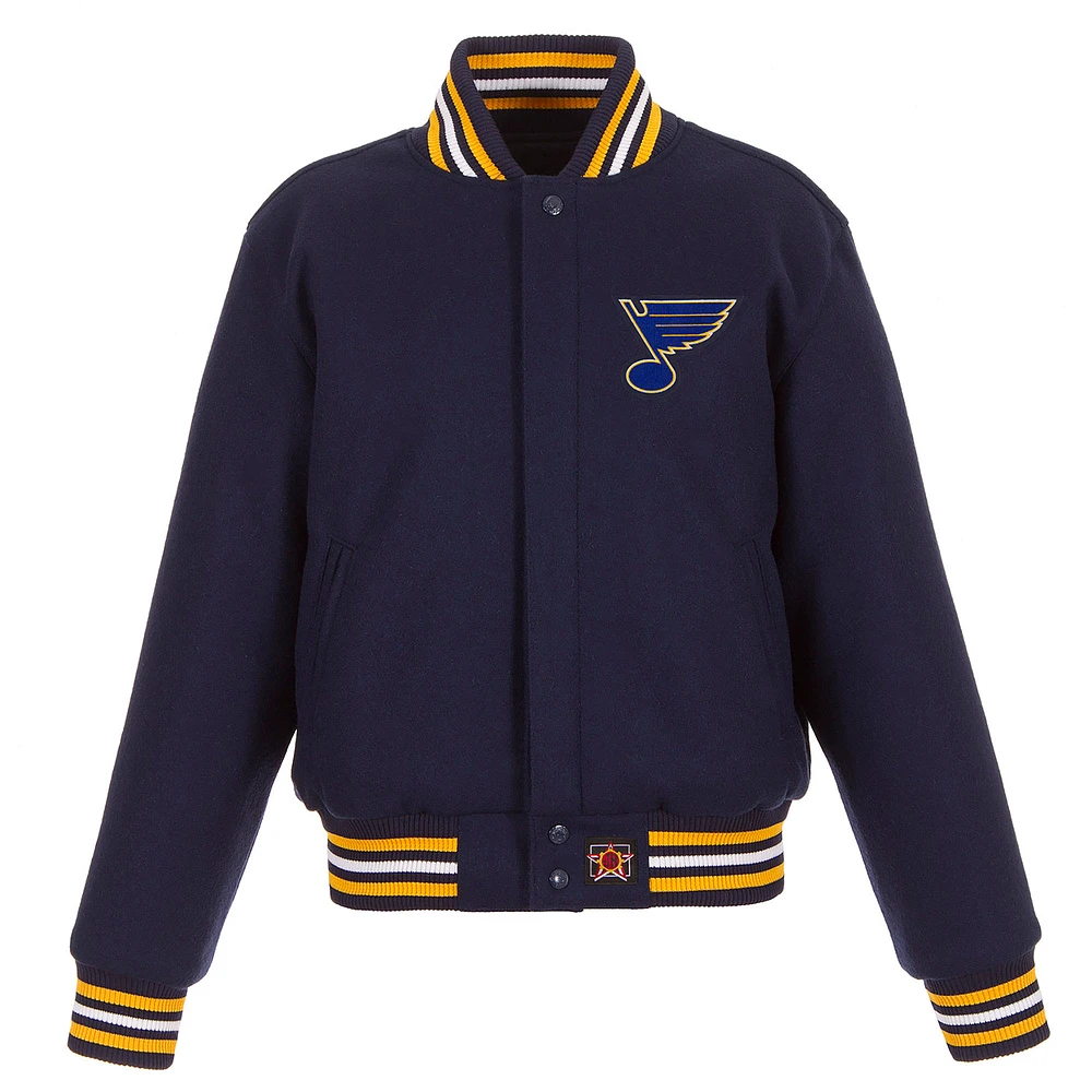 Women's JH Design Navy St. Louis Blues Domestic All-Wool Embroidered Full-Zip Jacket
