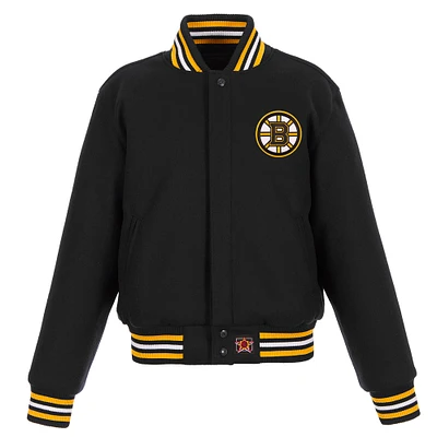 Women's JH Design Black Boston Bruins Domestic All-Wool Embroidered Full-Zip Jacket