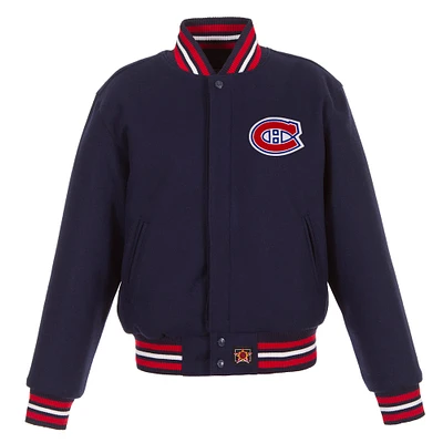 Women's JH Design Navy Montreal Canadiens Domestic All-Wool Embroidered Full-Zip Jacket