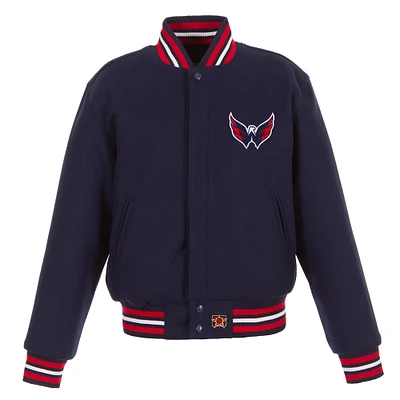 Women's JH Design Navy Washington Capitals Domestic All-Wool Embroidered Full-Zip Jacket
