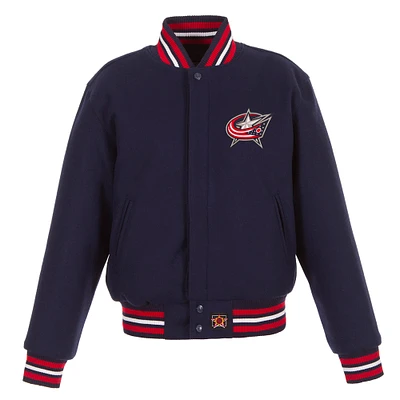 Women's JH Design Navy Columbus Blue Jackets Domestic All-Wool Embroidered Full-Zip Jacket
