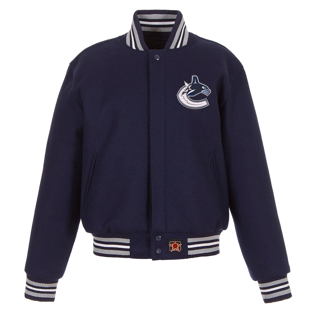 Women's JH Design Navy Vancouver Canucks Domestic All-Wool Embroidered Full-Zip Jacket