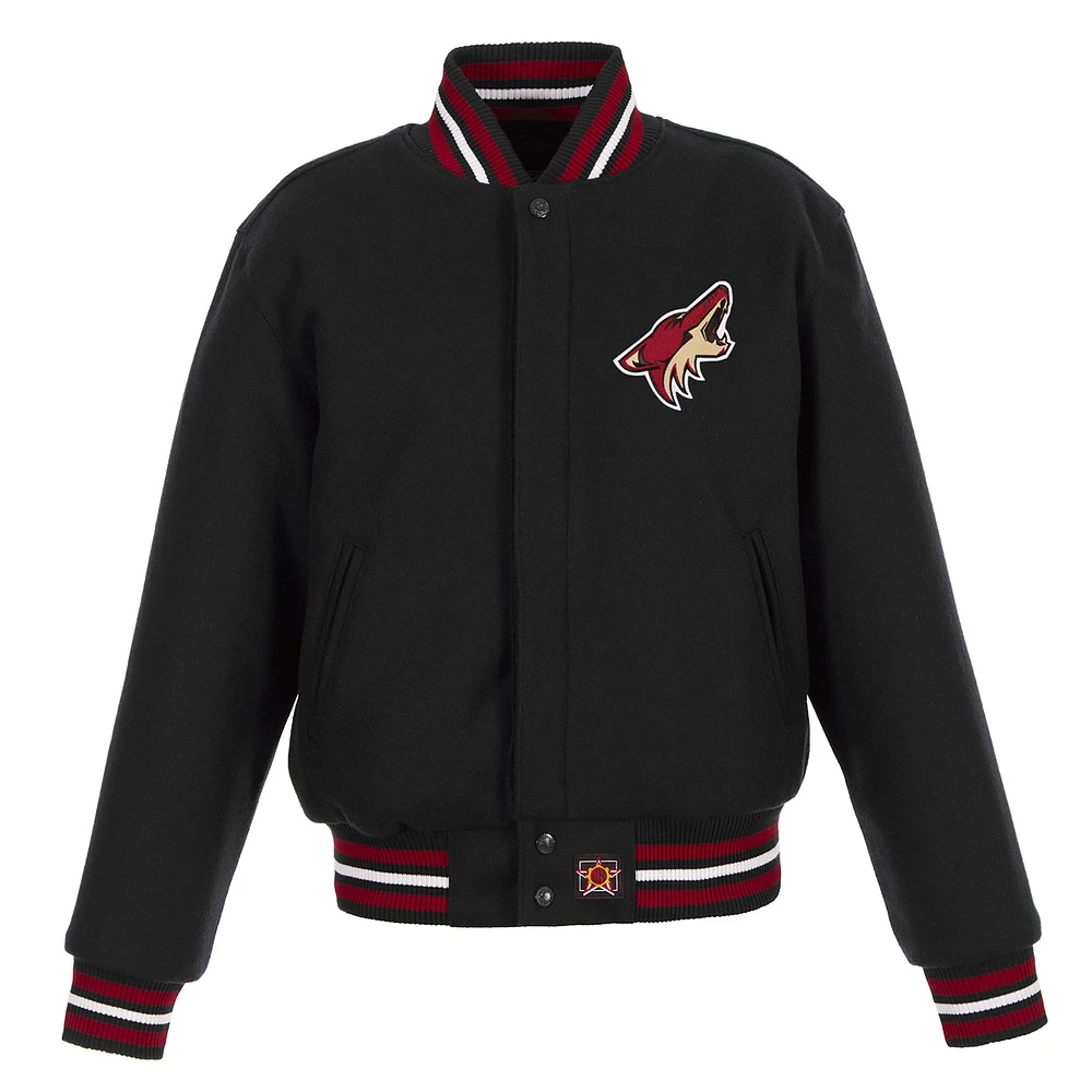 Women's JH Design Black Arizona Coyotes Domestic All-Wool Embroidered Full-Zip Jacket
