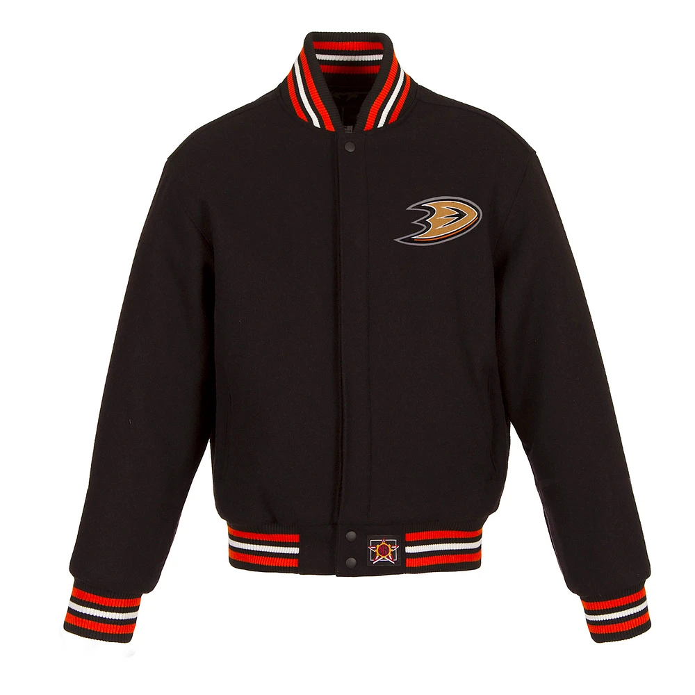 Women's JH Design Black Anaheim Ducks Domestic All-Wool Embroidered Full-Zip Jacket
