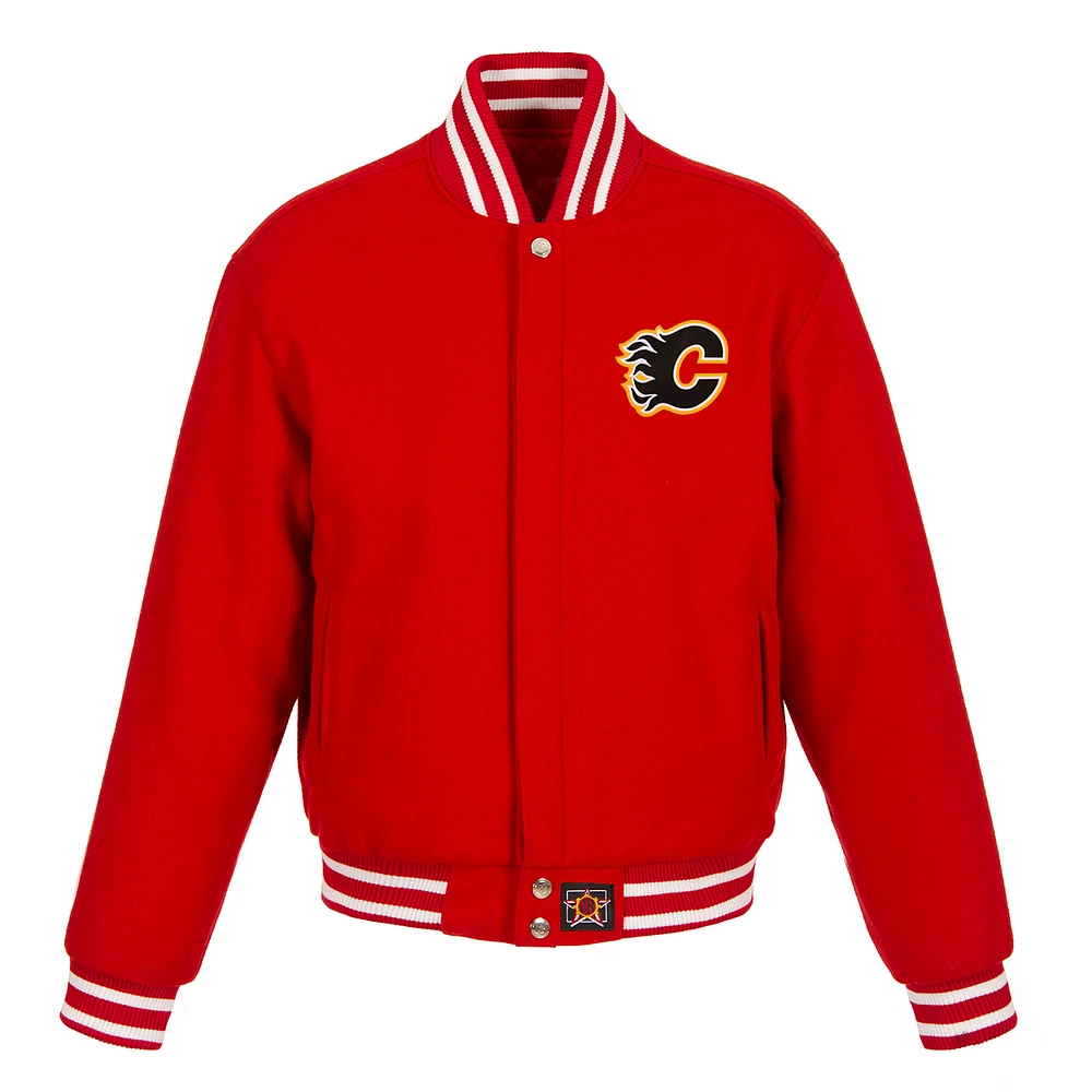 Women's JH Design Red Calgary Flames Domestic All-Wool Embroidered Full-Zip Jacket