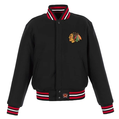 Women's JH Design Black Chicago Blackhawks Domestic All-Wool Embroidered Full-Zip Jacket