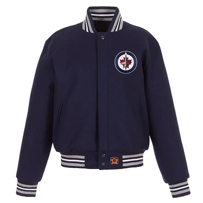 Women's JH Design Navy Winnipeg Jets Domestic All-Wool Embroidered Full-Zip Jacket