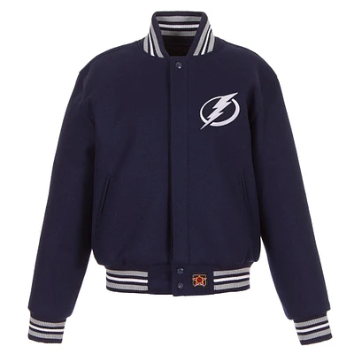 Women's JH Design Navy Tampa Bay Lightning Domestic All-Wool Embroidered Full-Zip Jacket