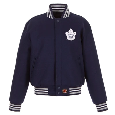 Women's JH Design Navy Toronto Maple Leafs Domestic All-Wool Embroidered Full-Zip Jacket