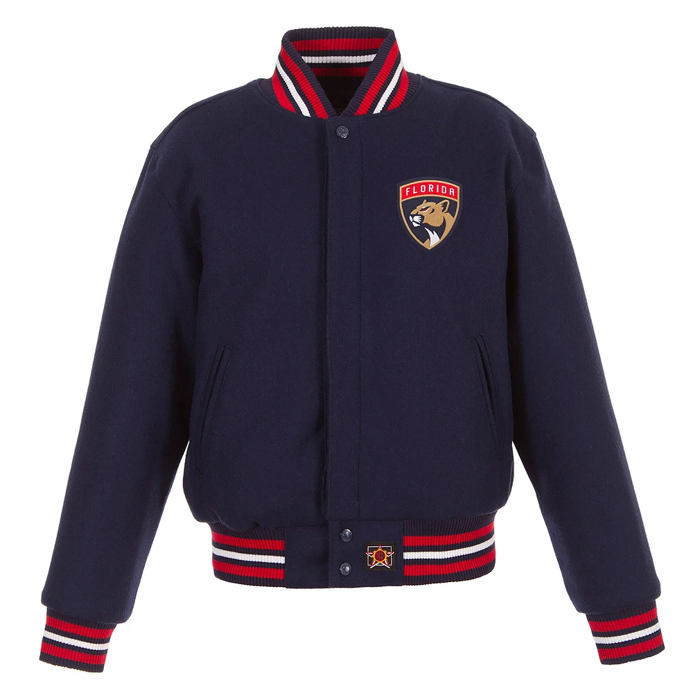 Women's JH Design Navy Florida Panthers Domestic All-Wool Embroidered Full-Zip Jacket
