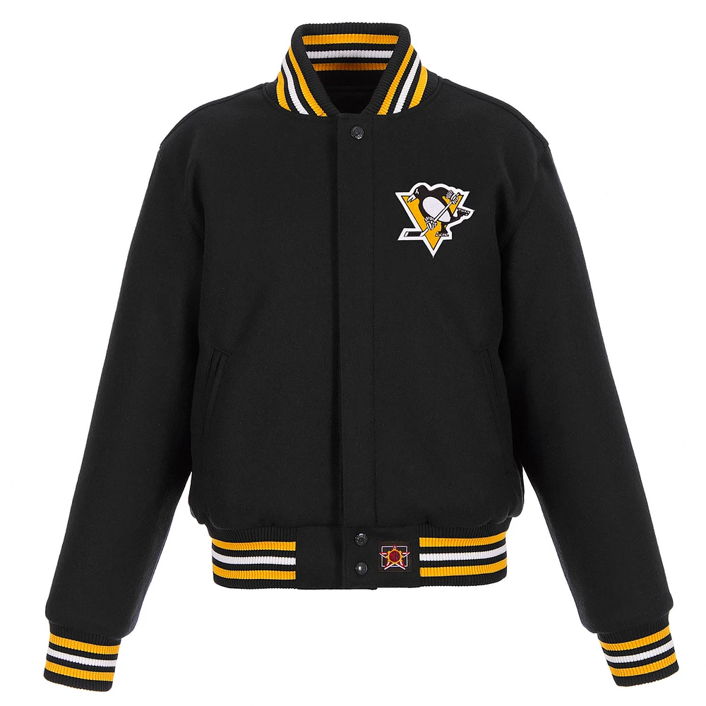 Women's JH Design Black Pittsburgh Penguins Domestic All-Wool Embroidered Full-Zip Jacket