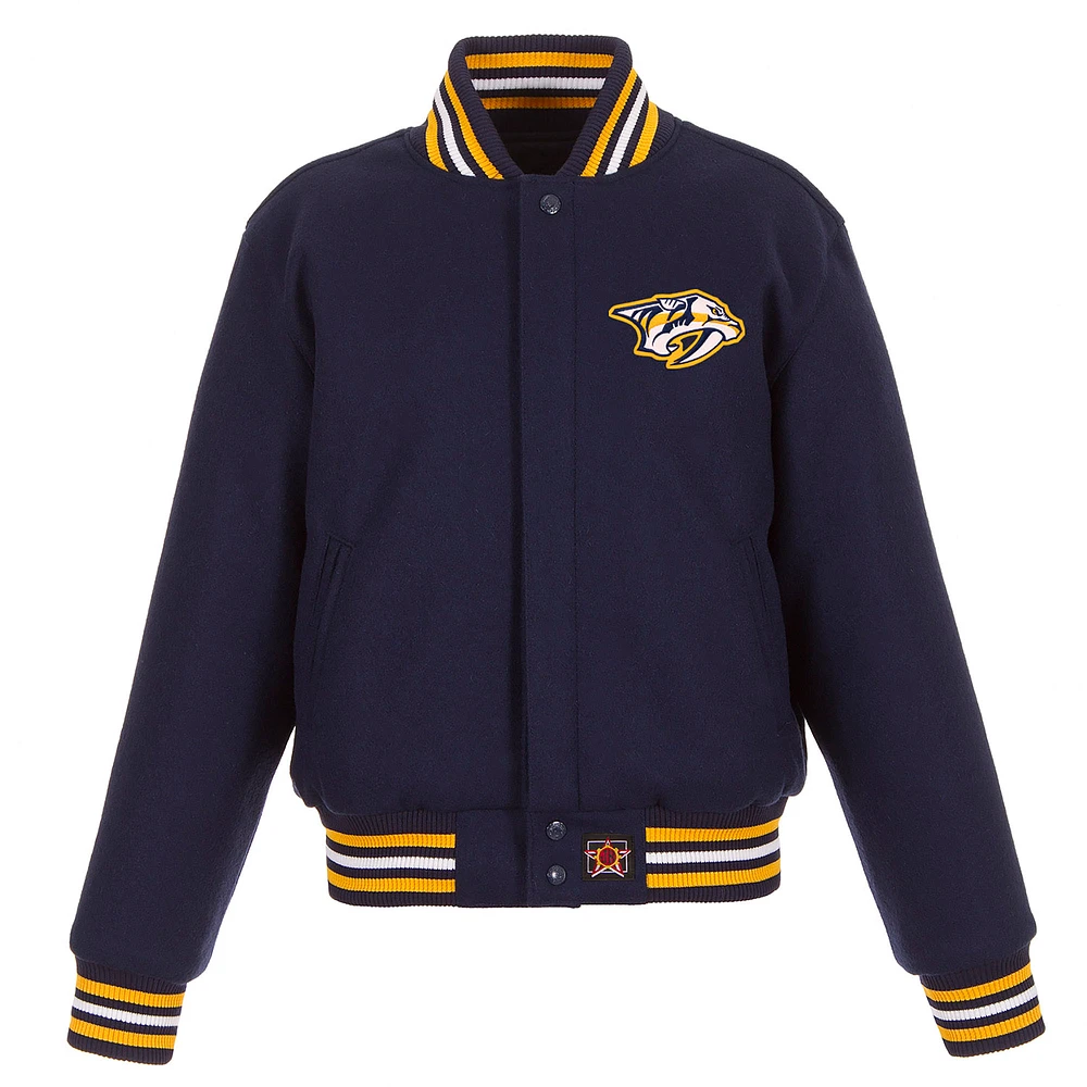 Women's JH Design Navy Nashville Predators Domestic All-Wool Embroidered Full-Zip Jacket