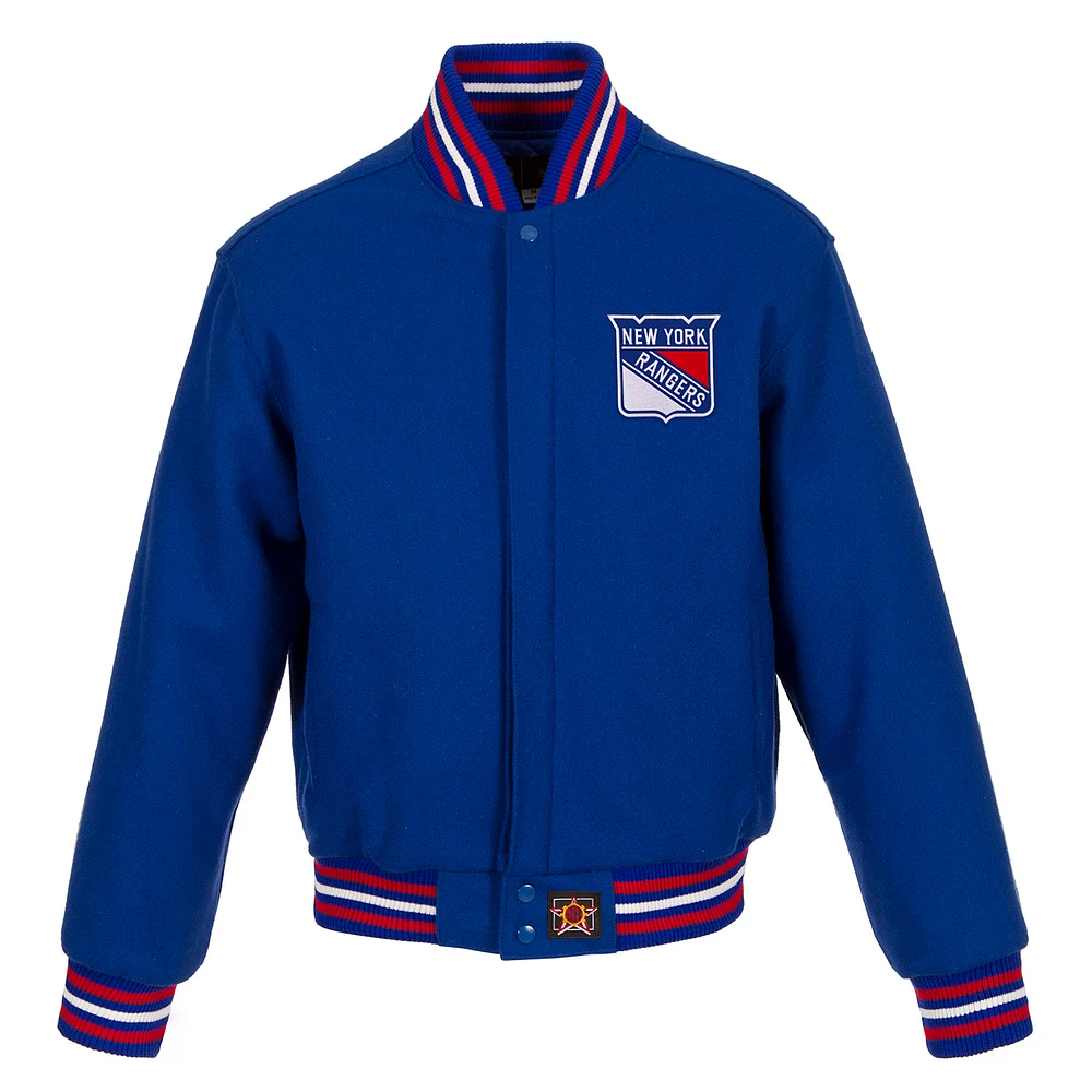 Women's JH Design Royal New York Rangers Domestic All-Wool Embroidered Full-Zip Jacket