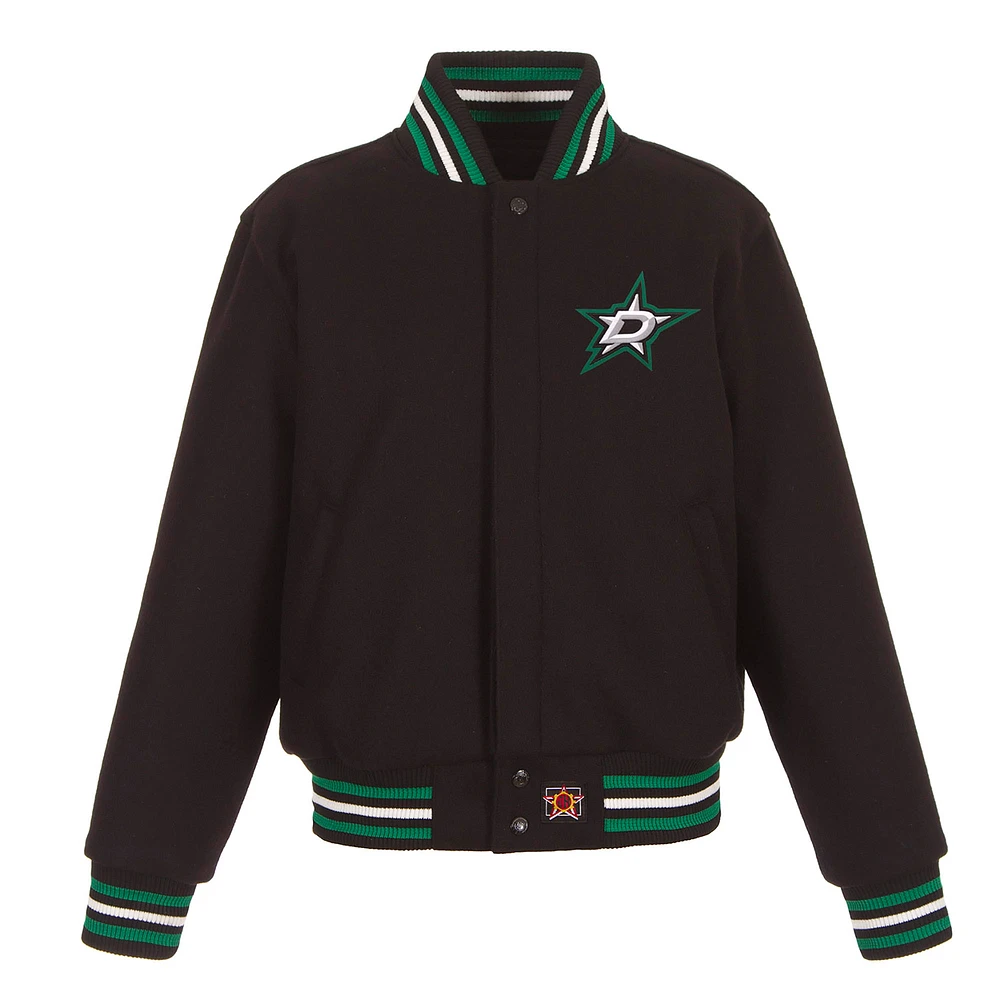 Women's JH Design Black Dallas Stars Domestic All-Wool Embroidered Full-Zip Jacket