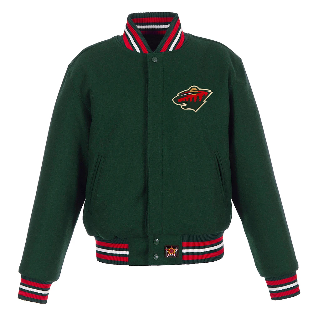 Women's JH Design Green Minnesota Wild Domestic All-Wool Embroidered Full-Zip Jacket
