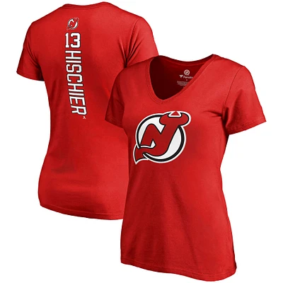 Women's Fanatics Nico Hischier Red New Jersey Devils Plus Size Backer Name & Number V-Neck T-Shirt