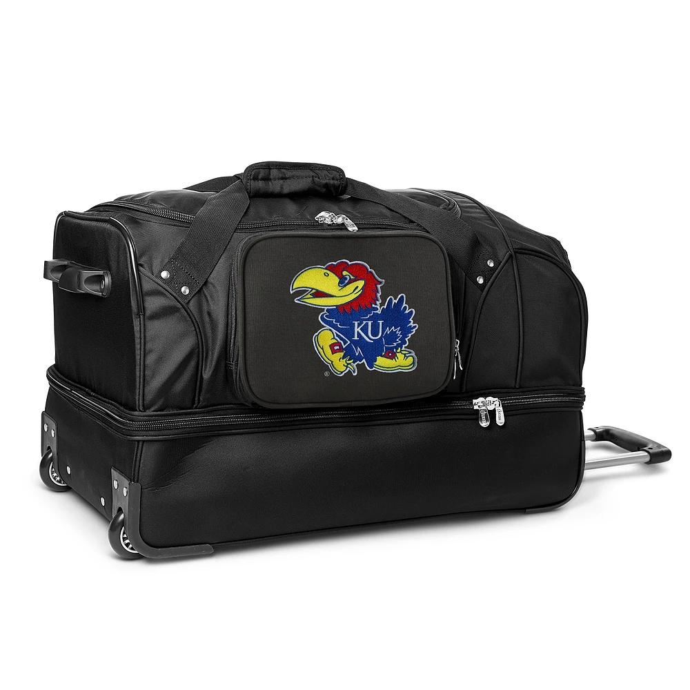 MOJO Kansas Jayhawks Black 27'' 2-Wheel Drop Bottom Rolling Duffel Bag