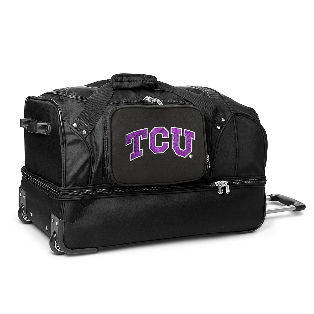 MOJO TCU Horned Frogs Black 27'' 2-Wheel Drop Bottom Rolling Duffel Bag