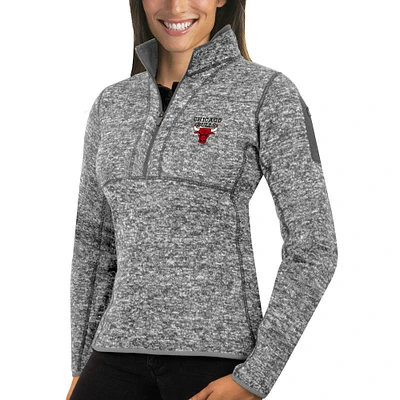 Women's Antigua Heather Gray Chicago Bulls Fortune Half-Zip Pullover Jacket