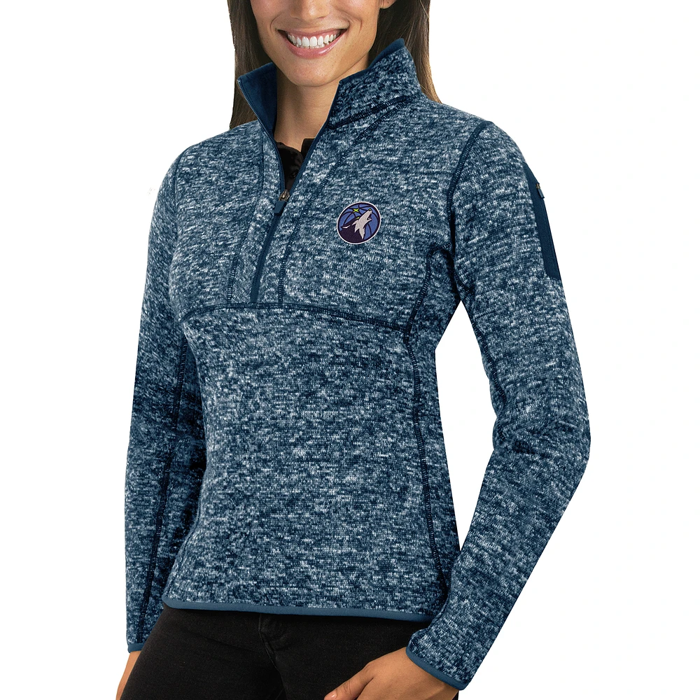 Women's Antigua Heather Navy Minnesota Timberwolves Fortune Half-Zip Pullover Jacket