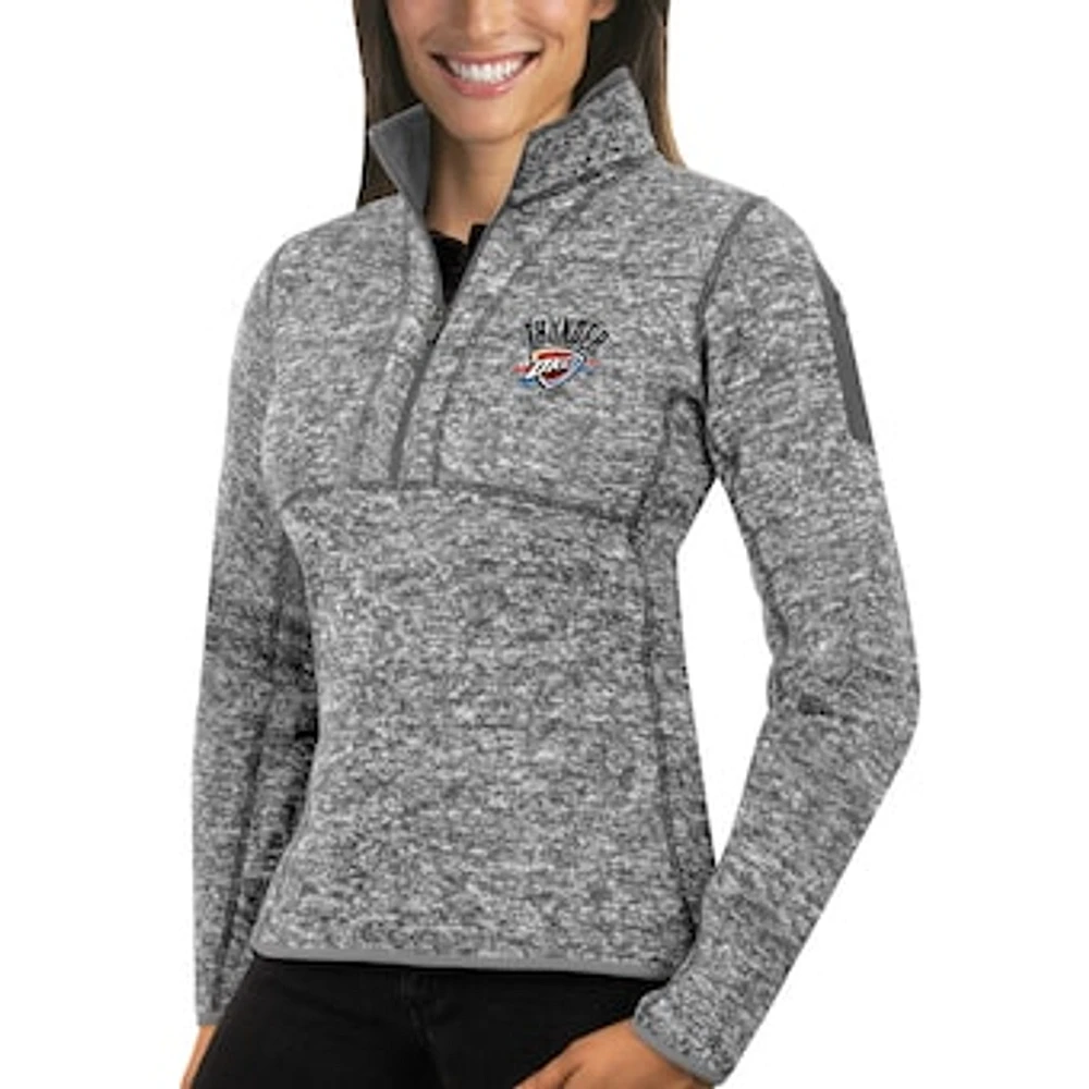 Women's Antigua Heather Gray Oklahoma City Thunder Fortune Half-Zip Pullover Jacket