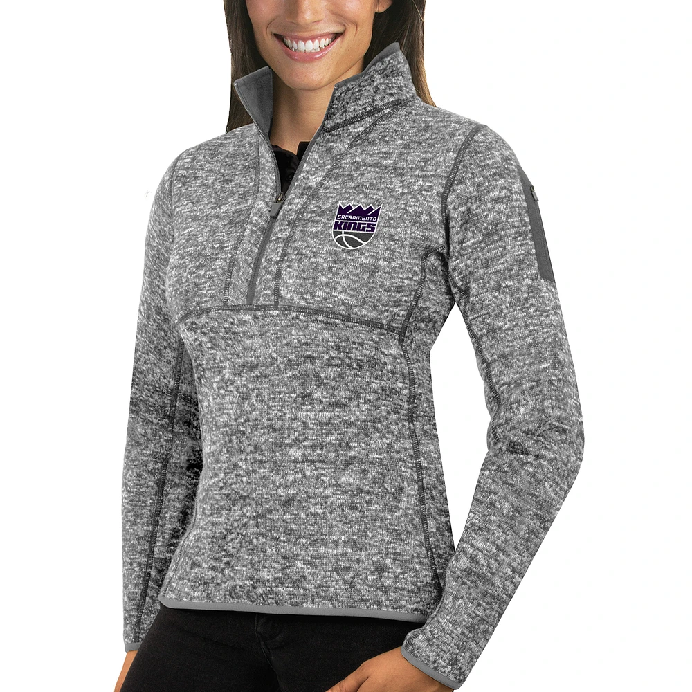 Women's Antigua Heather Gray Sacramento Kings Fortune Half-Zip Pullover Jacket