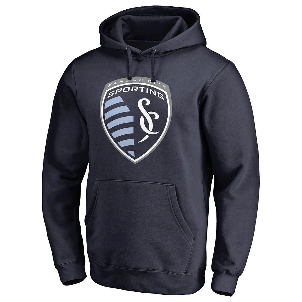 Men's Navy Sporting Kansas City Primary Logo Fitted Pullover Hoodie