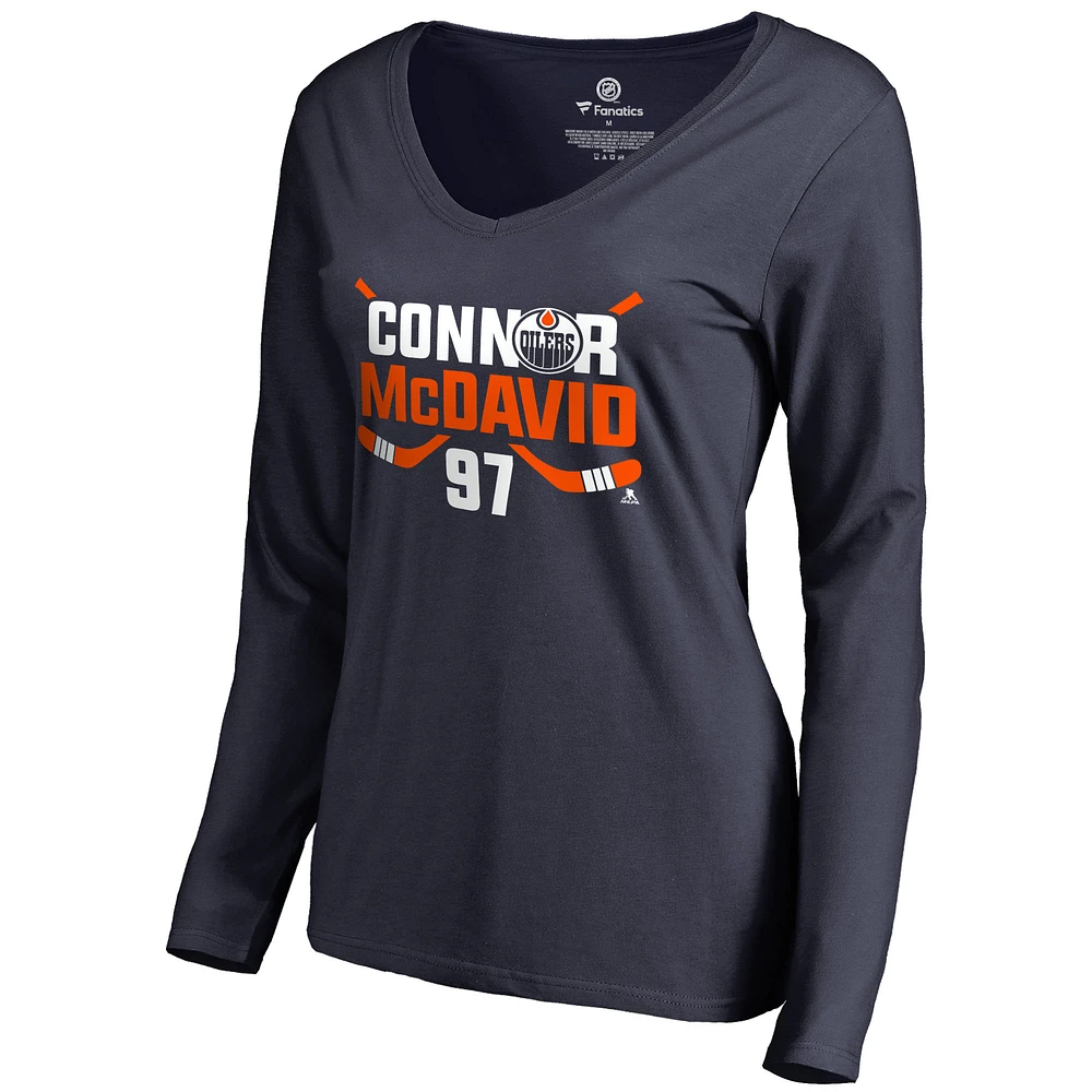 Women's Connor McDavid Navy Edmonton Oilers Hometown Collection CM97 Long Sleeve V-Neck T-Shirt