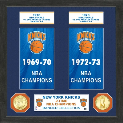 Highland Mint New York Knicks 15" x 12" 2-Time NBA Finals Champions Banner Bronze Coin Photo Mint