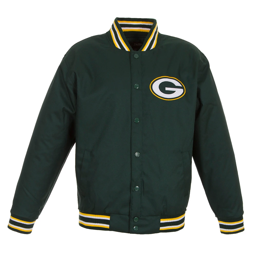 Men's JH Design Green Bay Packers Poly Twill Varsity Jacket