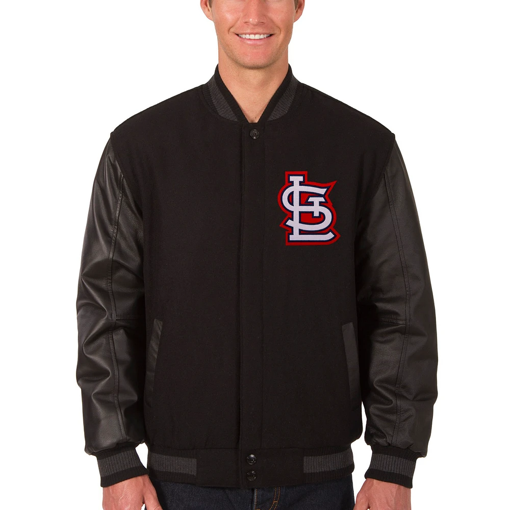 Men's JH Design Black St. Louis Cardinals Wool & Leather Reversible Jacket