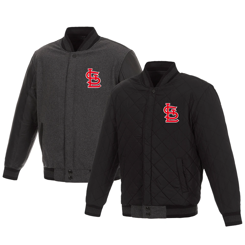 Men's JH Design Charcoal/Black St. Louis Cardinals Wool & Leather Reversible Jacket