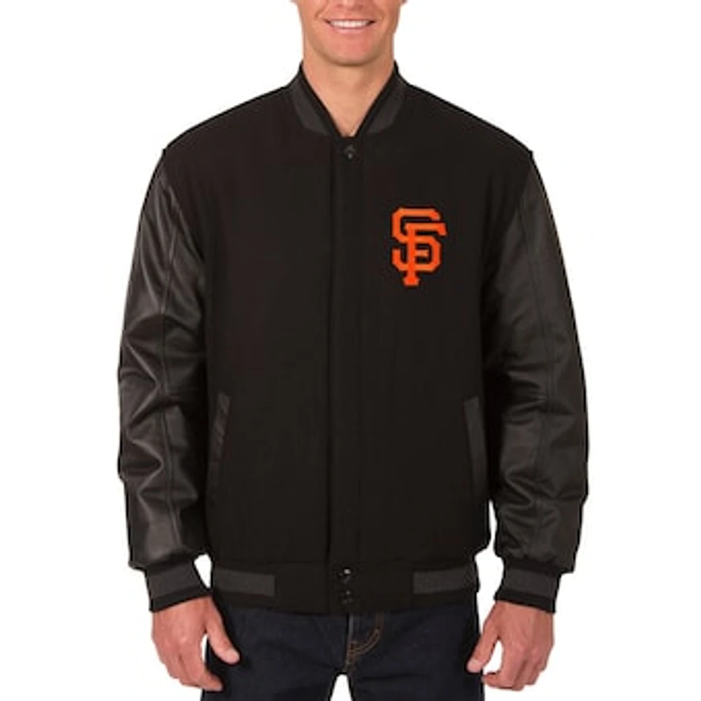 Men's JH Design Black San Francisco Giants Wool & Leather Reversible Jacket