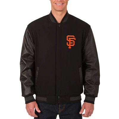 Men's JH Design Black San Francisco Giants Wool & Leather Reversible Jacket