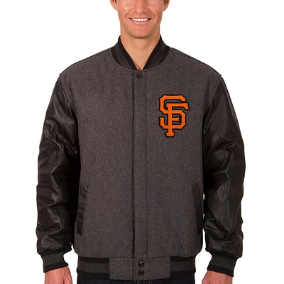 Men's JH Design Charcoal/Black San Francisco Giants Wool & Leather Reversible Jacket