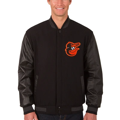 Men's JH Design Black Baltimore Orioles Wool & Leather Reversible Jacket