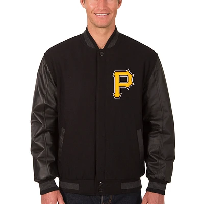 Men's JH Design Black Pittsburgh Pirates Wool & Leather Reversible Jacket