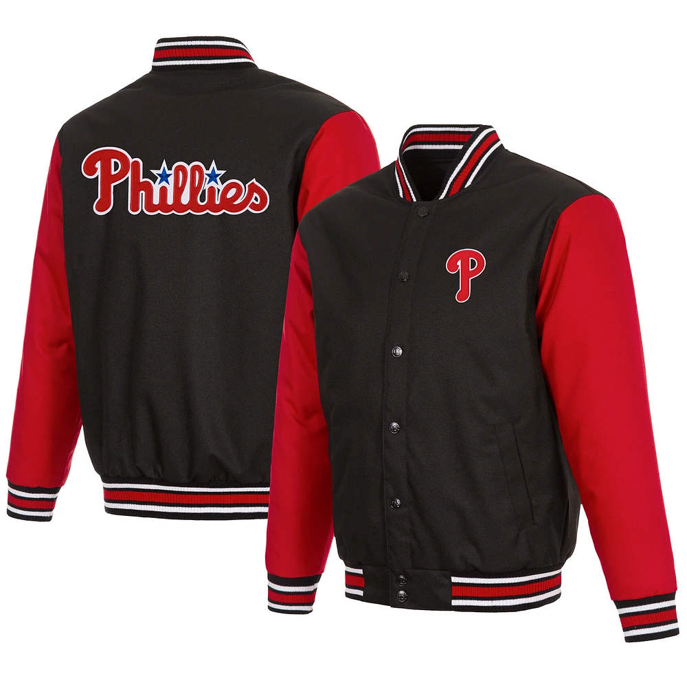 Men's JH Design Black/Red Philadelphia Phillies Poly Twill Jacket