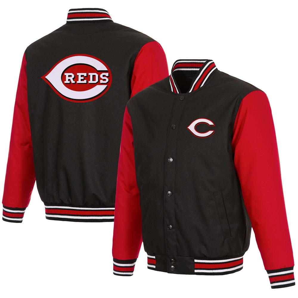 Men's JH Design Black/Red Cincinnati Reds Poly Twill Jacket