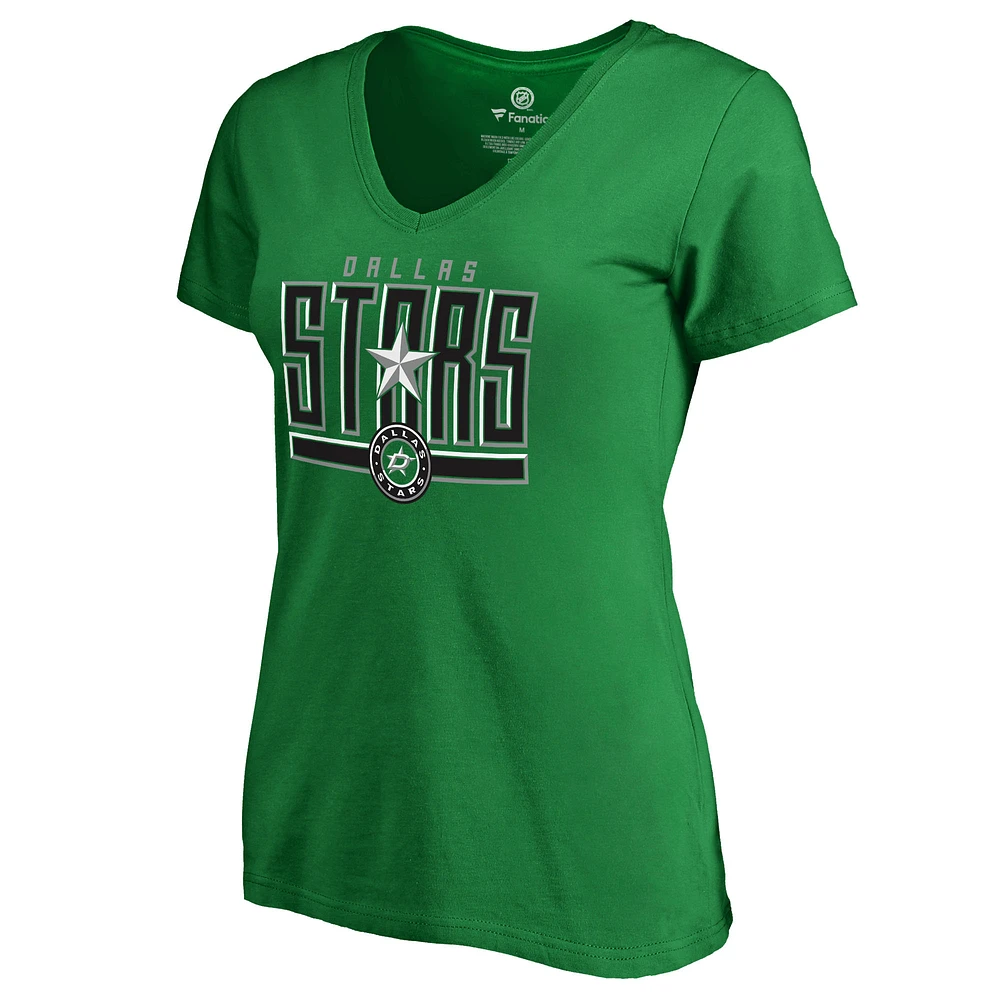 Women's Kelly Green Dallas Stars Fan Favorite Team Slogan V-Neck T-Shirt
